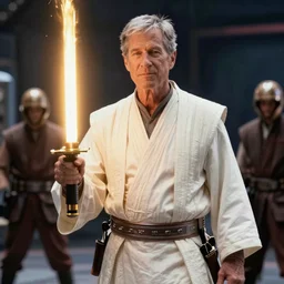 a highly photo of george w bush as a jedi, star wars movie scene, 4 k