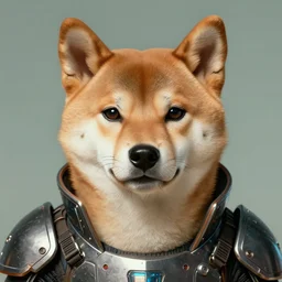 the doomslayer as anthropomorphic shiba inu a realistic scifi cyberpunk knight, closeup portrait art by donato giancola and greg rutkowski, vintage retro scifi, realistic face, digital art, trending on artstation, symmetry