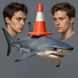 shark with a traffic cone instead of a dorsal fin - ron cheng & alphonse mucha, highly detailed, digital painting, ray tracing, concept art, illustration, smooth sharp focus, intricate, symmetry, artstation,