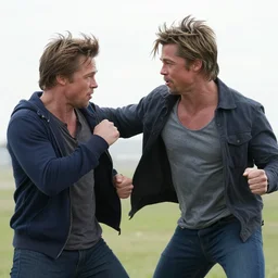 james may punching brad pitt, cinematic, hyper realistic, windy