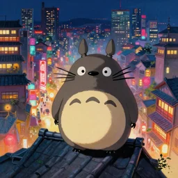 adorable tanuki rogue on the rooftops, fantasy, bright crowded city, nighttime, cinematic, ultra detailed, d & d, colorful, hyperrealistic, trending on artstation, studio ghibli, dynamic, vibrant lighting, oil painting, japanese architecture, little nightmares