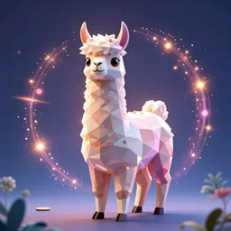 vivid 3D animated designscapes with bursts of radiant particles–building an ethereal llama, professional concept art, trending on artstation, geometric llama