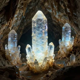 a cave with huge glowing crystals in the walls, art by donato giancola and greg rutkowski