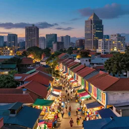 little india, colorful marketplace, urban landscape, evening, highly detailed, low angle view, studio ghibli, artstation