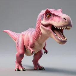 a pink dinosaur with a human head with photorealistic level of detail