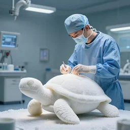 surgeon operating on a turtle made of sugar, science fiction industrial hard science concept art, 8K render octane high definition cgsociety, photorealistic, unreal engine