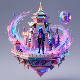 a floating temple of androids, channeling swirling energy, wearing netrunner clothing, vaporwave aesthetic, colorful, psychedelic, digital painting, artstation, concept art, smooth, sharp focus, illustration, art by artgerm and greg rutkowski and alphonse mucha