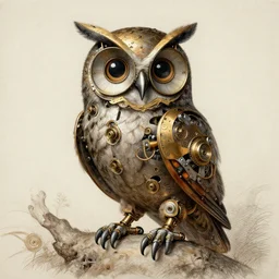 steampunk mechanical owl, leonardo da vinci drawing