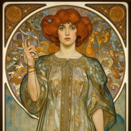 Medium shot of a typical character in the style of Evelyn De Morgan