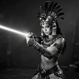 fight, aztec princess fights with laser, vertical composition, inspired by monster hunter and dark fantasy and fashion, beautiful  body, clean brutal blooded  symmetrical face,  subtle make up, epic,dramatic lighting, cinematic, establishing shot, extremely high detail, photorealistic,  brutal, provocative , cinematic lighting, artstation, octane render, dark fantasy ,old photo, vintage, black and white, Boris vallejo