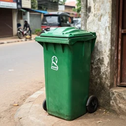 green dustbin in sri lanka, street view