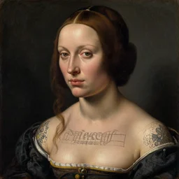 1 4 0 0 s renaissance close - up portrait of a tattooed woman, oil painting by jan van eyck, northern renaissance art, oil on canvas, wet - on - wet technique, realistic, expressive emotions, intricate textures, illusionistic detail