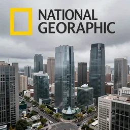 national geographic photo of a gloomy solarpunk downtown, award winning, trending