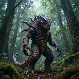 wide angle dslr photograph of a very hairy demogorgon, standing in a forest clearing, epic cinematic lighting