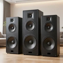giant speakers in a living room