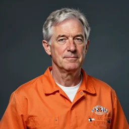Jerome Powell in an orange jail suit, digital art, artstation, caricature, satire