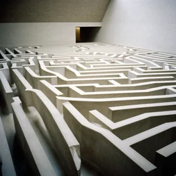 photo of an infinite expansive badly lit labyrinthine museum, liminal space, ultra clean, 35 mm