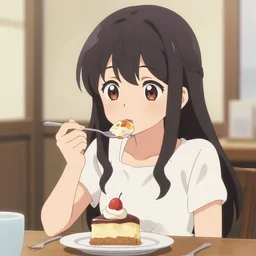 anime girl eating dessert