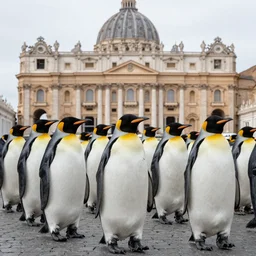 Raid of armed king penguins on vatican citizens at Peter's square