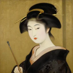 Painting of a Japanese woman with bangs in the style of Jean-Léon Gérôme