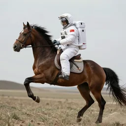 a horse riding an astronaut, the astronaut is on all fours, the horse is on the astronaut\'s back