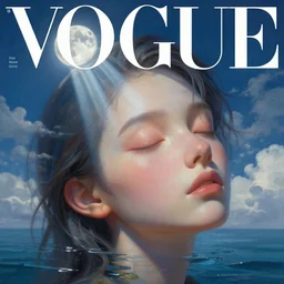sci - fi, close - up, 3 d, sleepy fashion model face, moon rays, cinematic, clouds, sun rays, vogue cover style, poster art, blue mood, realistic painting, intricate oil painting, high detail illustration, figurative art, multiple exposure, water, 3 d, by tooth wu and wlop and beeple and greg rutkowski
