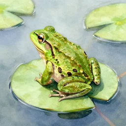 watercolor painting of a frog sitting on a lily pad, trending on artstation