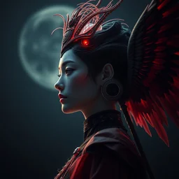 hyperrealism, night background, 3 / 4 profile portrait of a goddess real face jellyfish phoenix crow wings, artwork by tooth wu and wlop. octane render, trending on artstation, greg rutkowski cinematic, hyper realism, high detail, octane render, 8 k