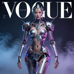 hyperrealistic futuristic high fashion photography, girl in studio, full body, cybernetic parts by luis royo, asian, vogue magazine, nomad masterpiece, nano parts, neon lights, smoke, eerie music, beautiful intricate face and flawless skin, tribal jewelry, tattoos, perfect hands, head piece, by Edgar Maxence and Ross Tran and Michael Whelan, 8k, octane render