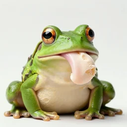 photographic closeup portrait of a frog licking ice cream. 8 0 mm. award winning.