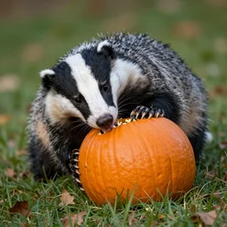 badger smashes a pumpkin