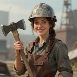 young female miner, pickaxe, smiling, digital portrait by greg rutkowski, intricate, soft focus, highly detailed, cinematic, epic, artstation