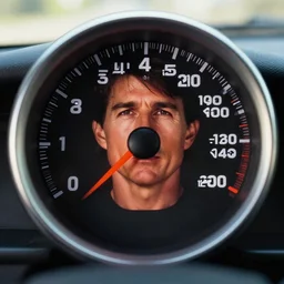 tom cruise face as a speedometer, car speed controls with tom cruise face, dials