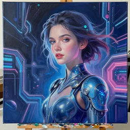 Professional painting of a beautiful ai, cyber universe