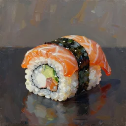 sushi, oil painting by jama jurabaev, brush hard, artstation, for aaa game, high quality, brush stroke