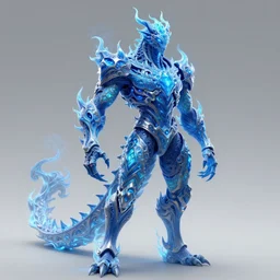 muscular and tall blue ghostly fire humanoid dragon!!!! draconian!! intricate ornate iridescent exoesqueleton!! character concept art, sharp focus, octane render! unreal engine 5! highly rendered!! trending on artstation!! detailed linework!! illustration by artgerm, wlop, and chie yoshii