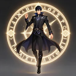 male necromancer with magic circle and glowing runes floats around, anime key visual, handsome and attractive man, highly detailed, smooth, sharp focus, trending on artstation, concept art, by shumolly and monable and artgerm and greg rutkowski and jo chen and pilyeon and ruan jia