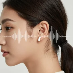 music waves going through womans ears