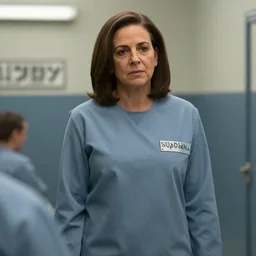 Movie still of Sheryl Sandberg in Supermax prison in Facebook The Movie, directed by J. J. Abrams