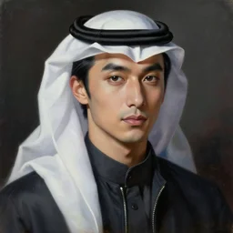 yoji shinkawa painting of a stylish young arabian human half wolf