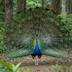 woodland scene with peacock, hiroshi yoshiba