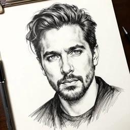 highly detailed portrait of a man, ink drawing, art by riven phoenix, high definition camera
