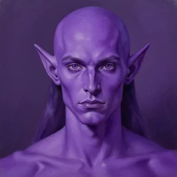 a beautiful painting of a vibrant purple skinned male elf with narrow features, by craig mullins, featured on artstation