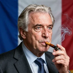 masterpiece hyper detailed portrait of jacques chirac smoking a blunt. in the background is a french flag.