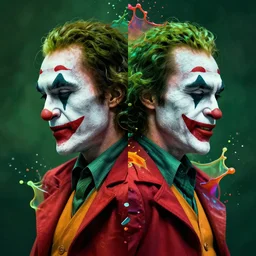 joker side by side distorted splash art graphic design color splash high contrasting art, fantasy, highly detailed, art by greg rutkowski