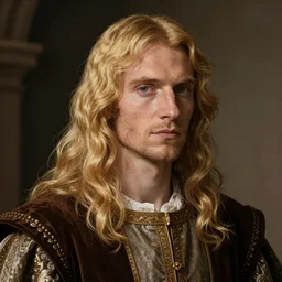 portrait of a blond handsome man with long hair in renaissance style, anime inspired, High Res 8K,hyperdetailed