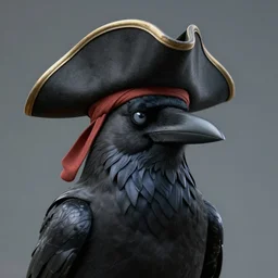 an anthropomorphic crow as russell crowe with a large pirate hat on its head, peering out concerned down to camera from a small dusty glass window in a wooden wall, 2 0 1 2