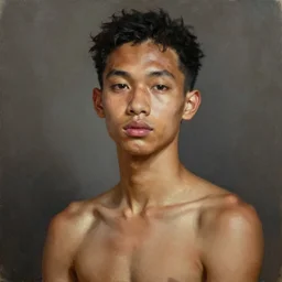 A portrait of a skinny trendy and gorgeous non-binary person, dark skin tone, Asian, oil painting, majestic, detailed, high resolution