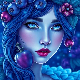 the portrait of a blueberry that resembles an absurdly beautiful, graceful, elegant, sophisticated irene girl, an ultrafine hyperdetailed illustration by kim jung gi, irakli nadar, intricate linework, bright colors, octopath traveler, final fantasy, unreal engine 5 highly rendered, global illumination, radiant light, detailed and intricate environment