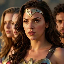 a portrait of scarlett johannson as wonder woman, detailed faces, beautiful, rich deep colours masterpiece, golden hour, sharp focus, ultra detailed, by leesha hannigan, ross tran, thierry doizon, kai carpenter, ignacio fernandez rios